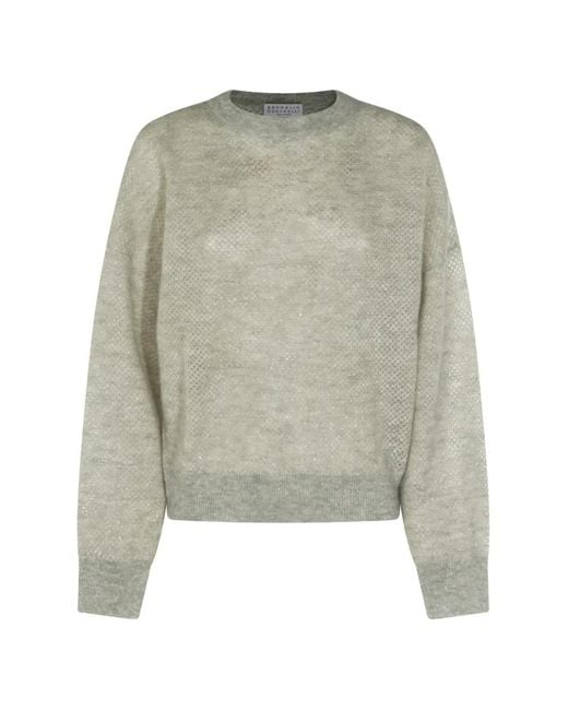 Brunello Cucinelli Green Metallic Open-Knit Sweater
