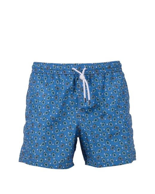 Fedeli Blue Turtle Print Swim Trousers for men