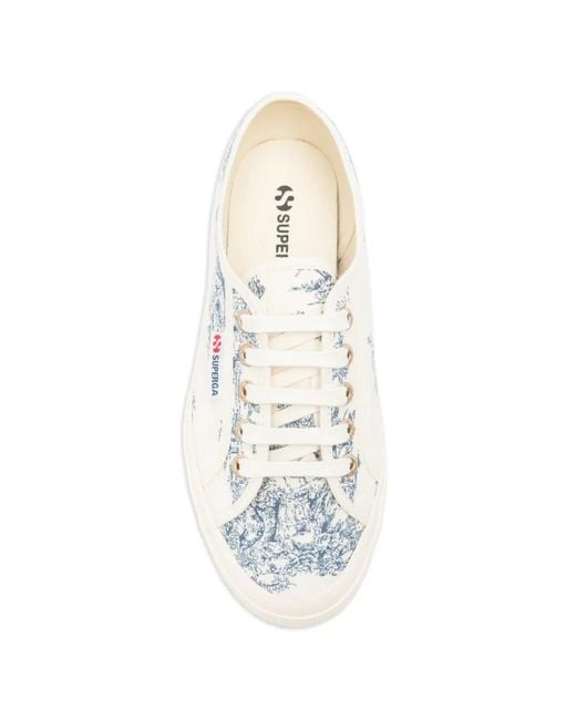Superga White Toile De Jouy Printed Lace-Up Sneakers