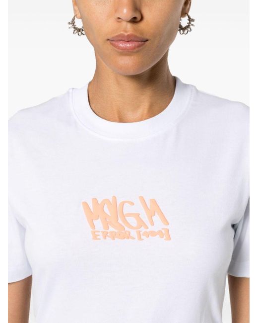 MSGM White T-Shirt mit Logo-Applikation