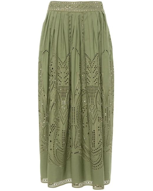 Alberta Ferretti Green Cut-Out Detail Poplin Midi Skirt