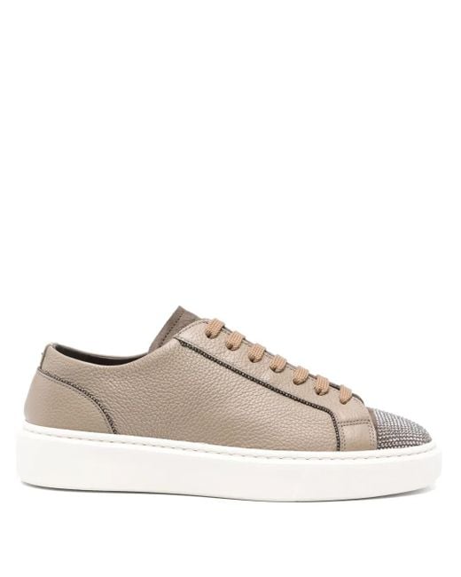 Doucal's Brown Crystal-Embellished Sneakers