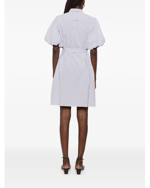 Gant White Striped Balloon-Sleeve Midi Dress