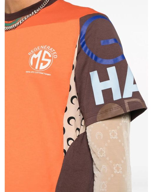 MARINE SERRE Orange Regenerated Patchwork T-Shirt for men