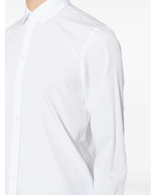 Moschino White Logo-Embroidered Long-Sleeve Cotton Shirt for men