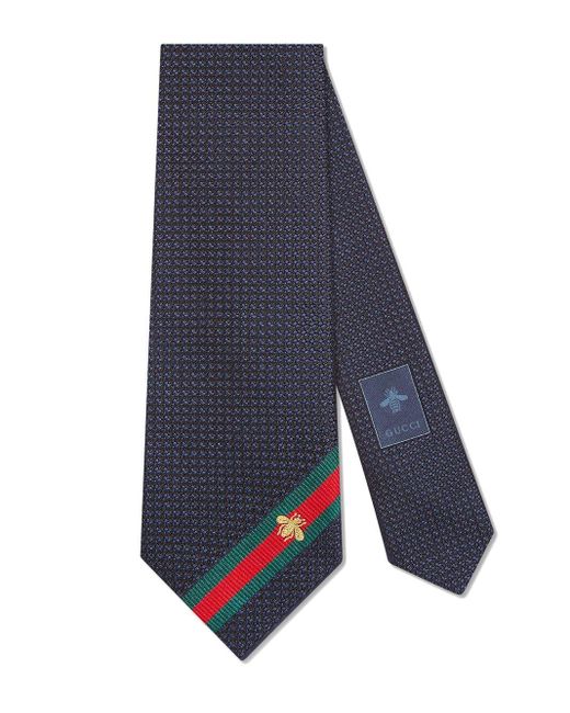 Gucci Blue Silk Tie With Bee Web for men