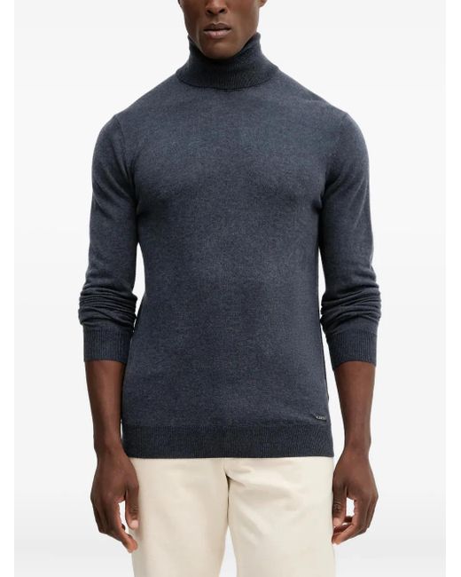 Guess Blue Roll-Neck Logo Sweater for men