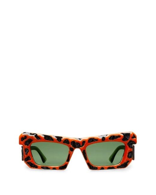 Kuboraum Green Leopard-Print Rectangle-Frame Sunglasses for men