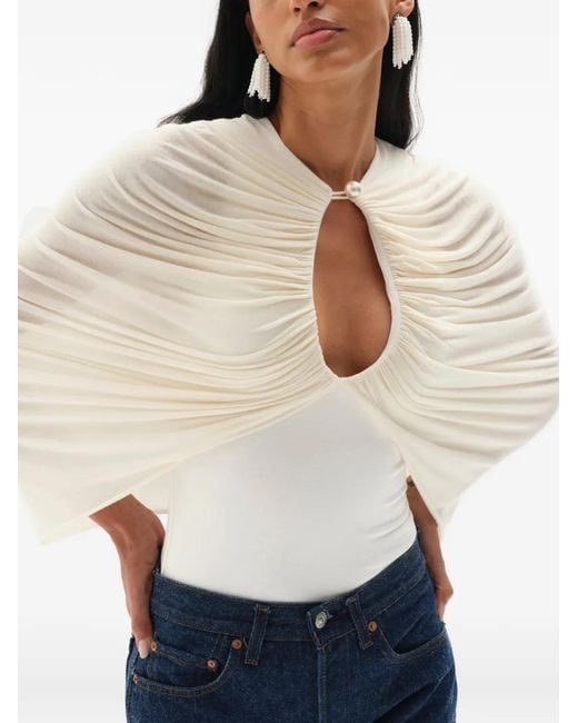 MANURI White Kokon Draped Blouse