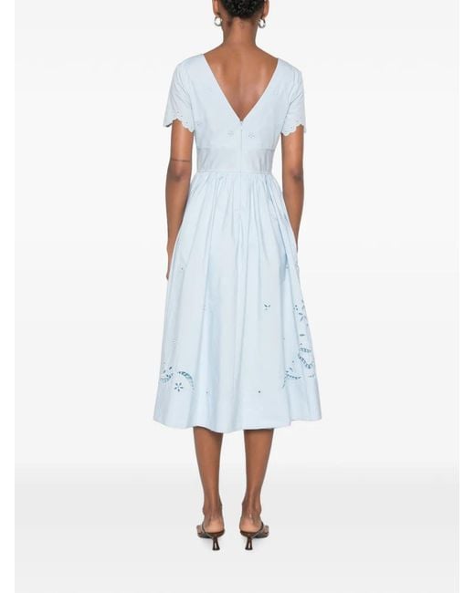 Self-Portrait Blue V-Neck Embroidered Midi Dress