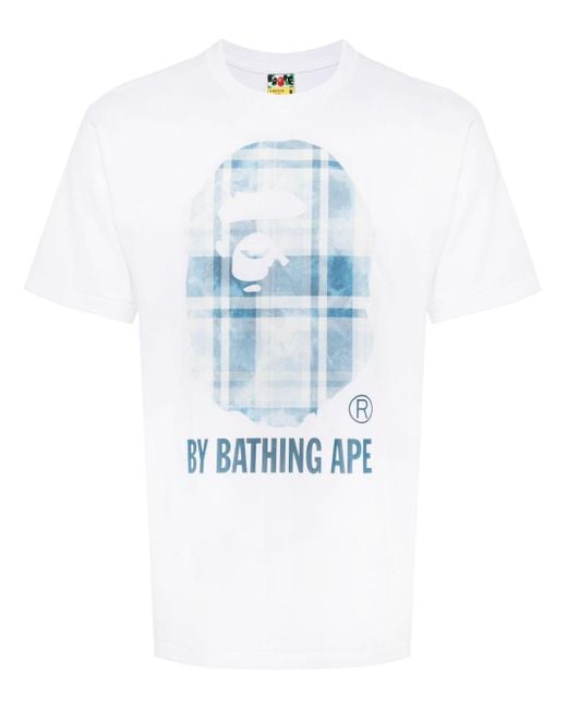 A Bathing Ape Blue Check-print Cotton T-shirt for men