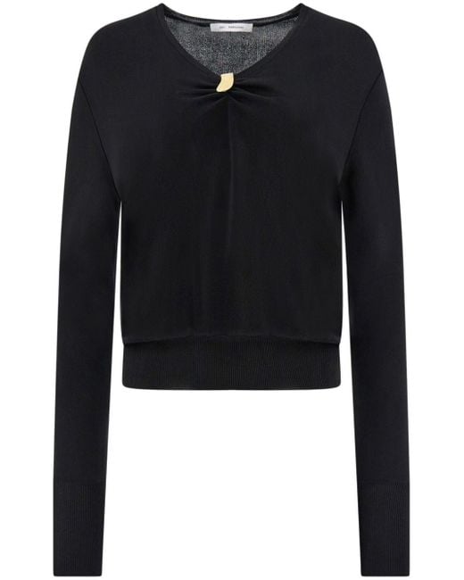 Ferragamo Black V-Neck Sweater With Golden Clip