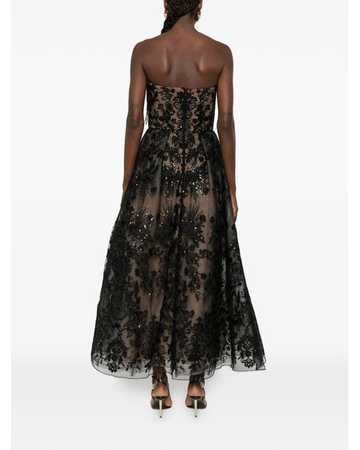 Elie Saab Black Floral-Embroidered Midi Dress