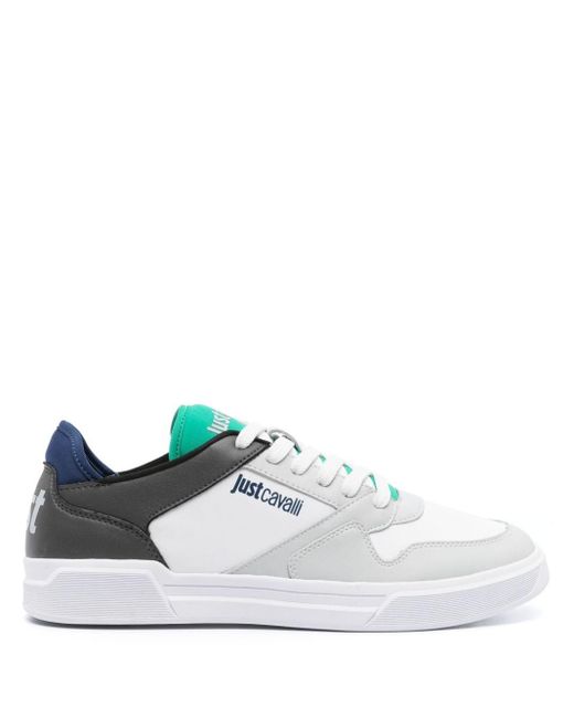 Just Cavalli White Logo-print Panelled Leather Sneakers for men