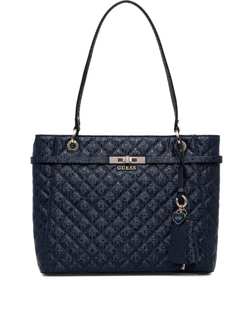 Guess Blue Idra Quilted Charm Tote Bag