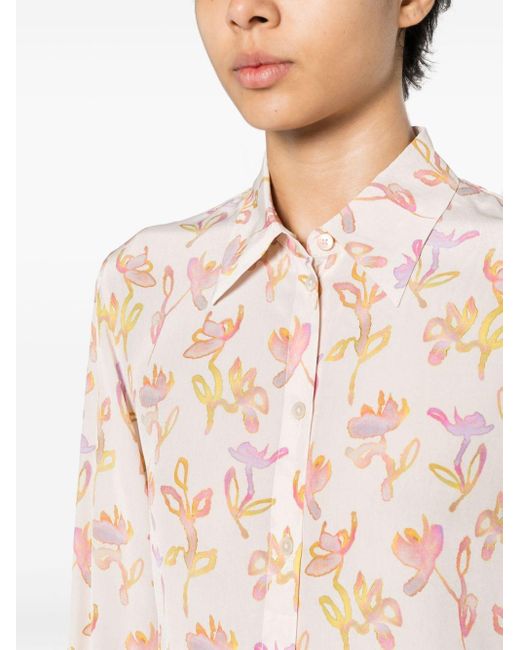 PS by Paul Smith Pink Georgette-Hemd mit Malerei-Print