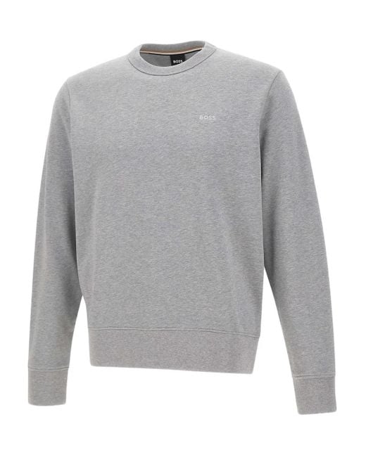 Boss Gray Embroidered-Logo Crew-Neck Sweatshirt for men