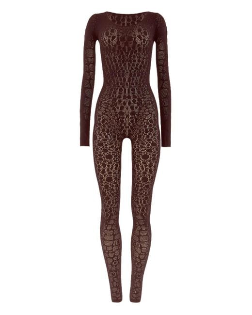 Wolford Purple Python-Pattern Long-Sleeve Jumpsuit