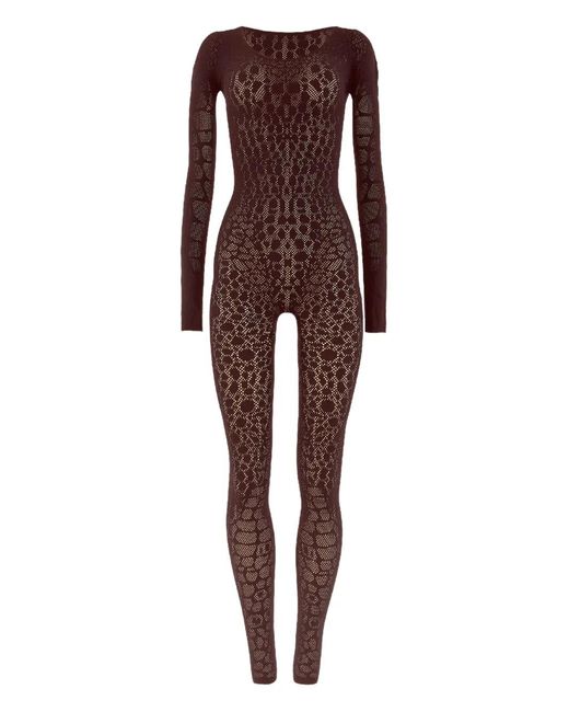 Wolford Purple Python-Pattern Long-Sleeve Jumpsuit