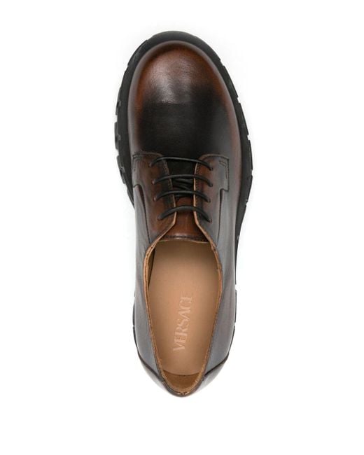 Versace Brown Greca Portico Leather Derby Shoes for men