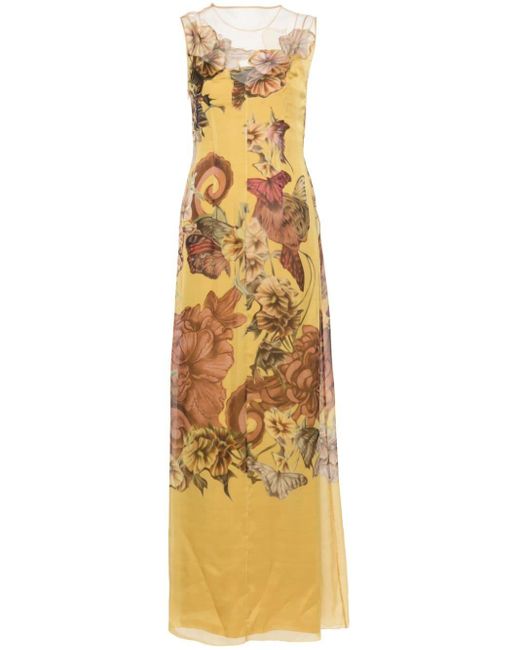 Alberta Ferretti Metallic Floral-print Layered Maxi Dress