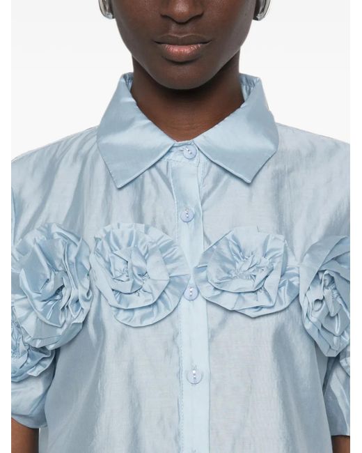 Paperlace Blue Floral-Appliqué Short-Sleeve Shirt