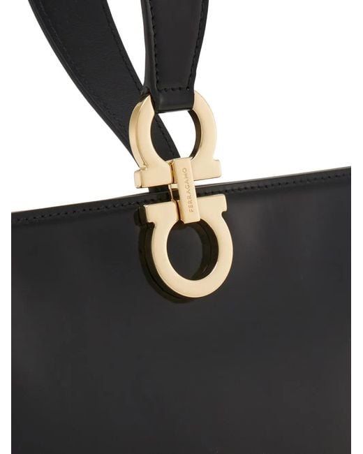 Ferragamo Black Mini Gancini Patent-Leather Clutch