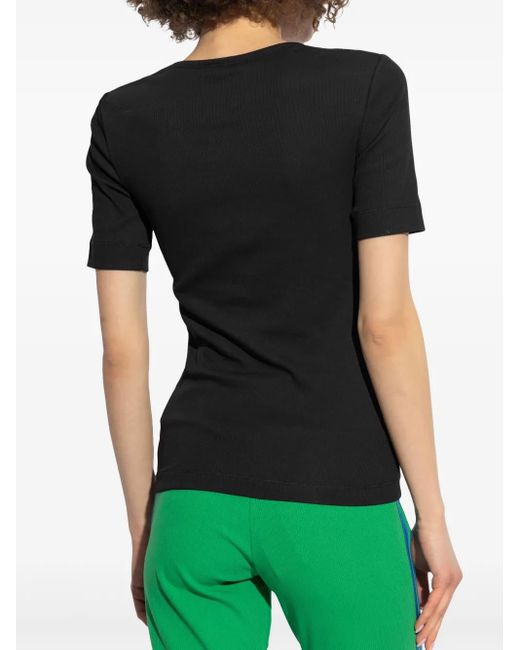Ganni Black Soft Cotton Rib T-Shirt