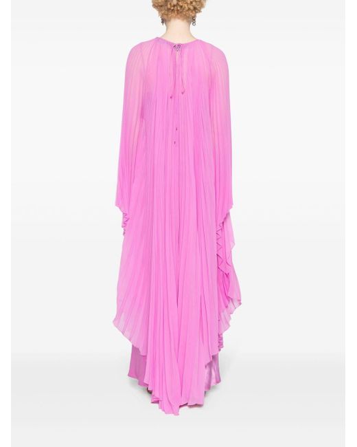 Max Mara Pink Pleated Chiffon Maxi Dress