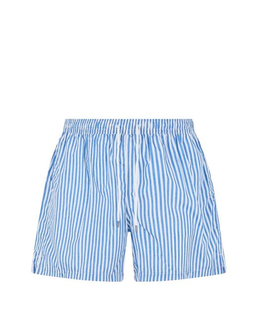 Fedeli Blue Striped Drawstring Swim Shorts for men