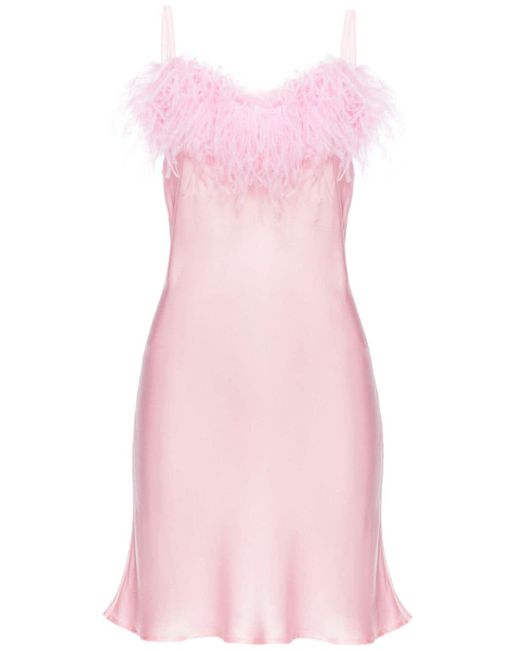 Vestido corto Boheme con ribete de plumas Sleeper de color Pink