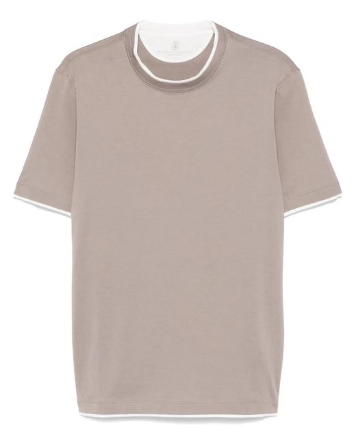 Brunello Cucinelli Gray Layered-Detail T-Shirt for men