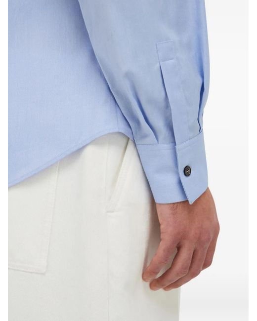 Ferragamo Blue Button-Down Contrasting-Collar Shirt for men
