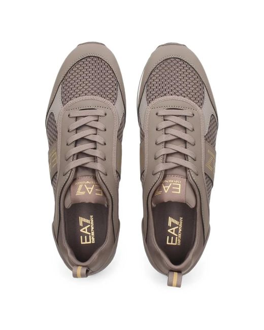 EA7 Brown Logo-Print Mesh Sneakers for men