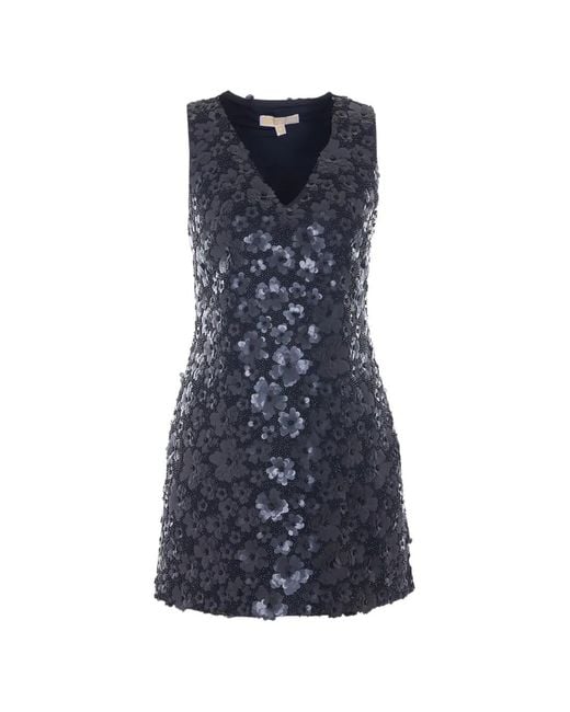 MICHAEL Michael Kors Blue Sequin-Embellished Floral-Appliqué Dress