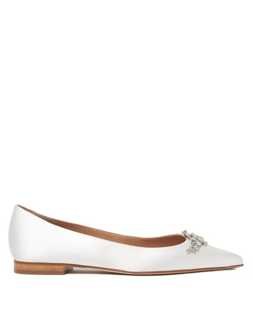 Scarosso White Rhinestone-Embellished Ballerina Shoes