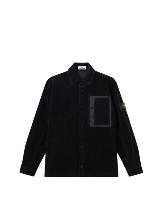 Stone Island Black Corduroy Patch-Pocket Overshirt for men