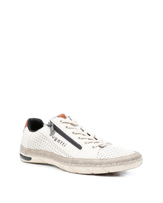 Bugatti White Perforated Side-Zip Sneakers for men