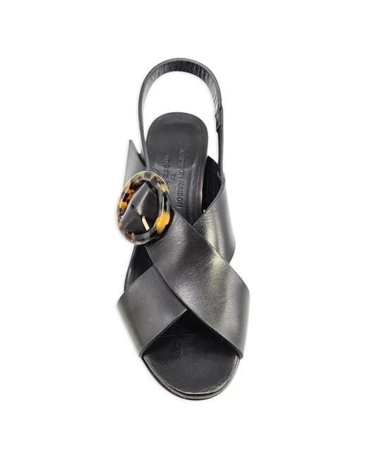 Madison Maison Black Buckle-Detail Slingback Leather Heeled Sandals