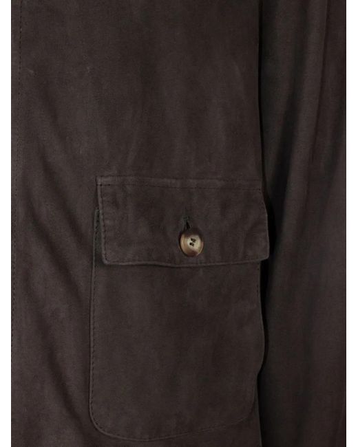 Volfagli Black Plutone High-Collar Suede Jacket for men