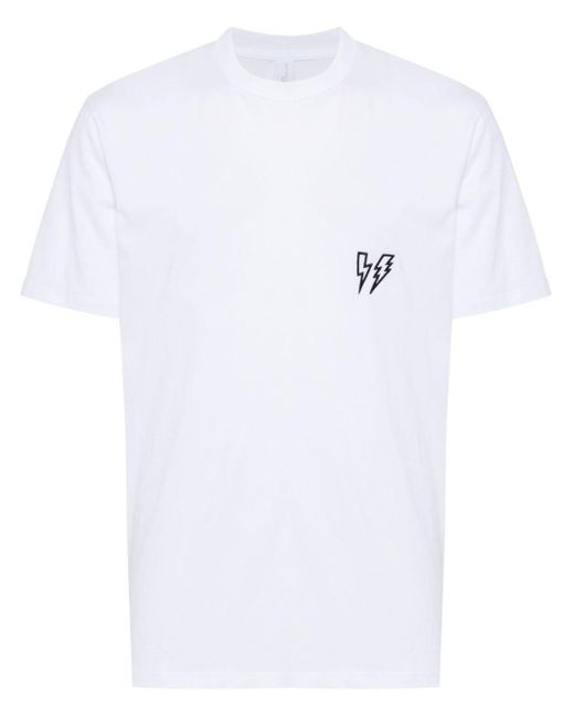 Neil Barrett White Thunderbolt-patch Cotton T-shirt for men