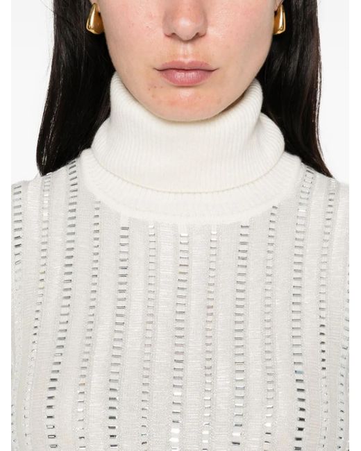 Ermanno Scervino White Rhinestone-Embellished Turtleneck Jumper