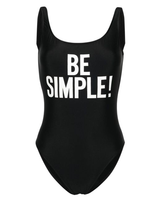 Moschino Black Slogan-print Scoop-neck Swimsuit