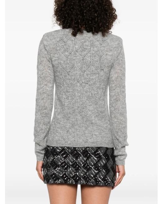 P.A.R.O.S.H. Gray Long-Sleeved Knit Sweater With Intricate Lace Pattern