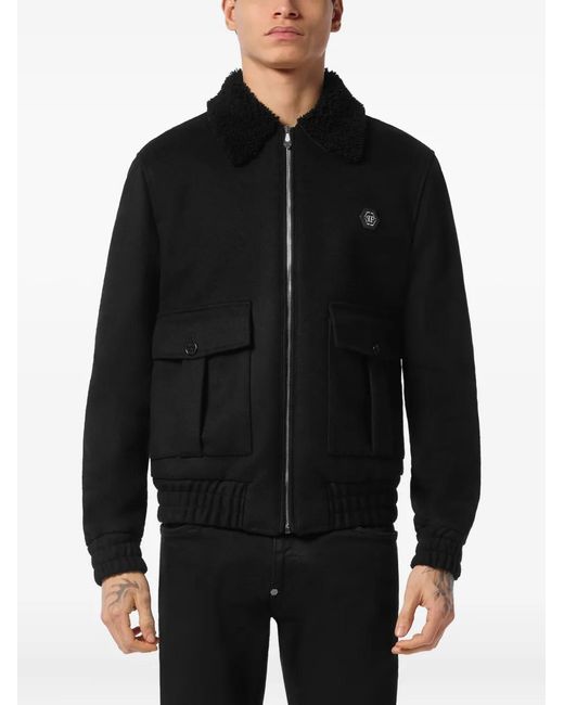 Philipp Plein Black Logo-Patch Jacket for men