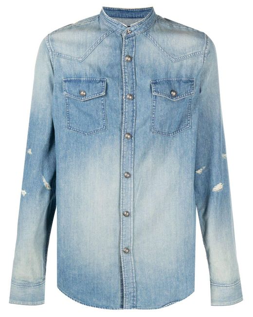 Balmain デニム ダメージ デニムシャツ カラー ブルー メンズ Lyst