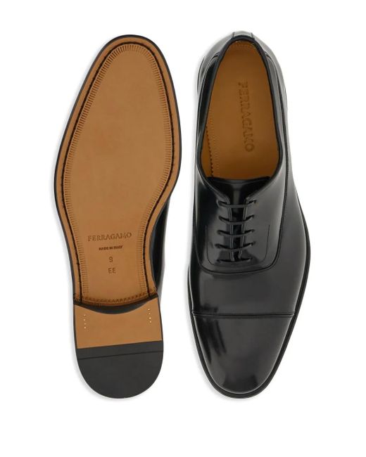 Ferragamo Black Polished Leather Oxford Shoes for men