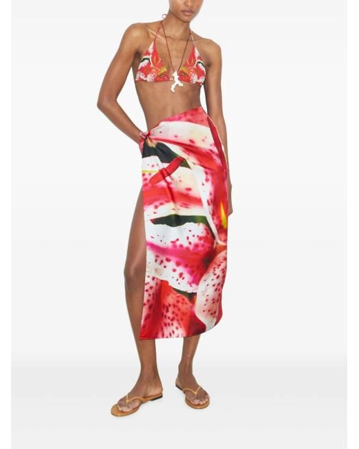 Tory Burch Red Lily Silk Scarf