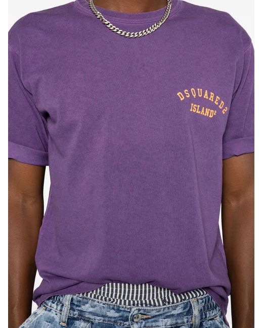 DSquared² Purple Logo-Print Crew-Neck T-Shirt for men