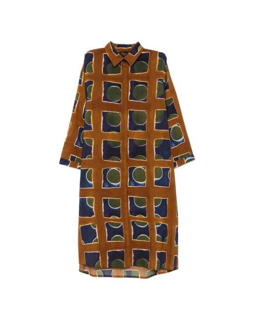 Yavi Brown Tiara Geometric-Pattern Midi Dress